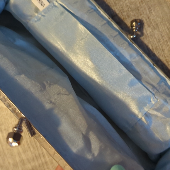 2 for $20 Beautiful beaded clutch. Used once. Light blue with silver accents. - Picture 3 of 3